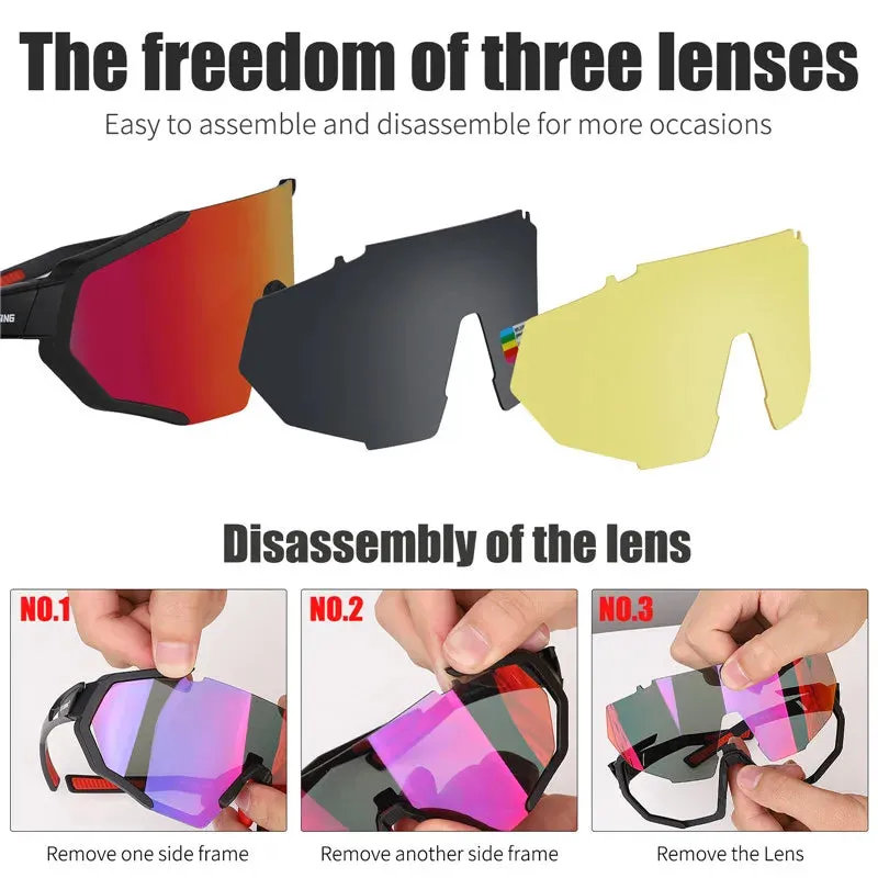 3 Lens Polarized Cycling Sunglasses UV400 Sports Bicycle Glasses MTB Mountain Fishing Hiking Men Women Sunglasses