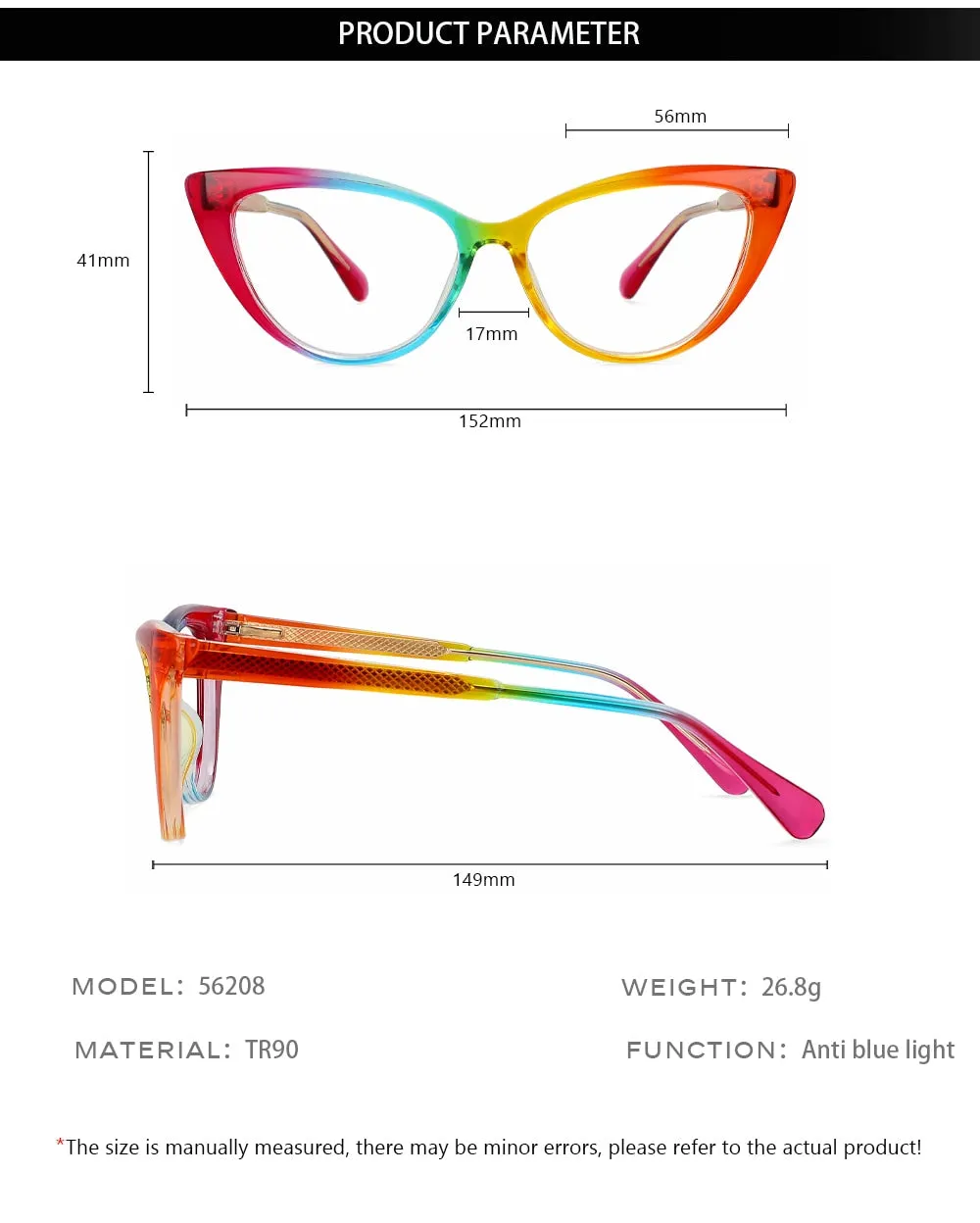 CCspace Women's Full Rim Square Cat Eye Tr 90 Titanium Eyeglasses 56208
