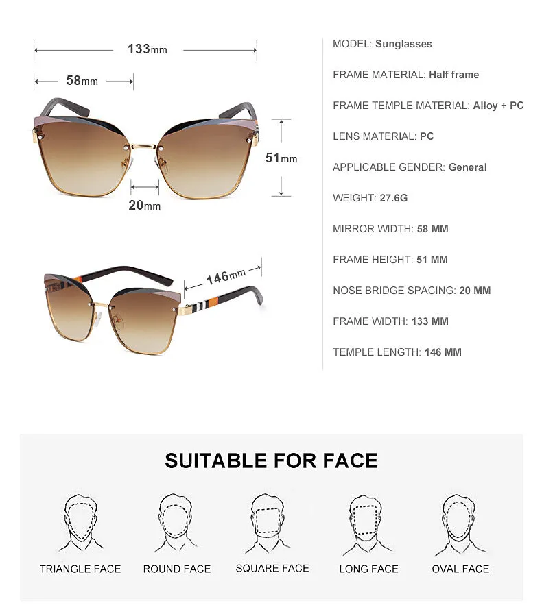 CCspace Women's Rimless Cat Eye Alloy Frame Sunglasses 49123