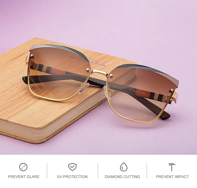 CCspace Women's Rimless Cat Eye Alloy Frame Sunglasses 49123