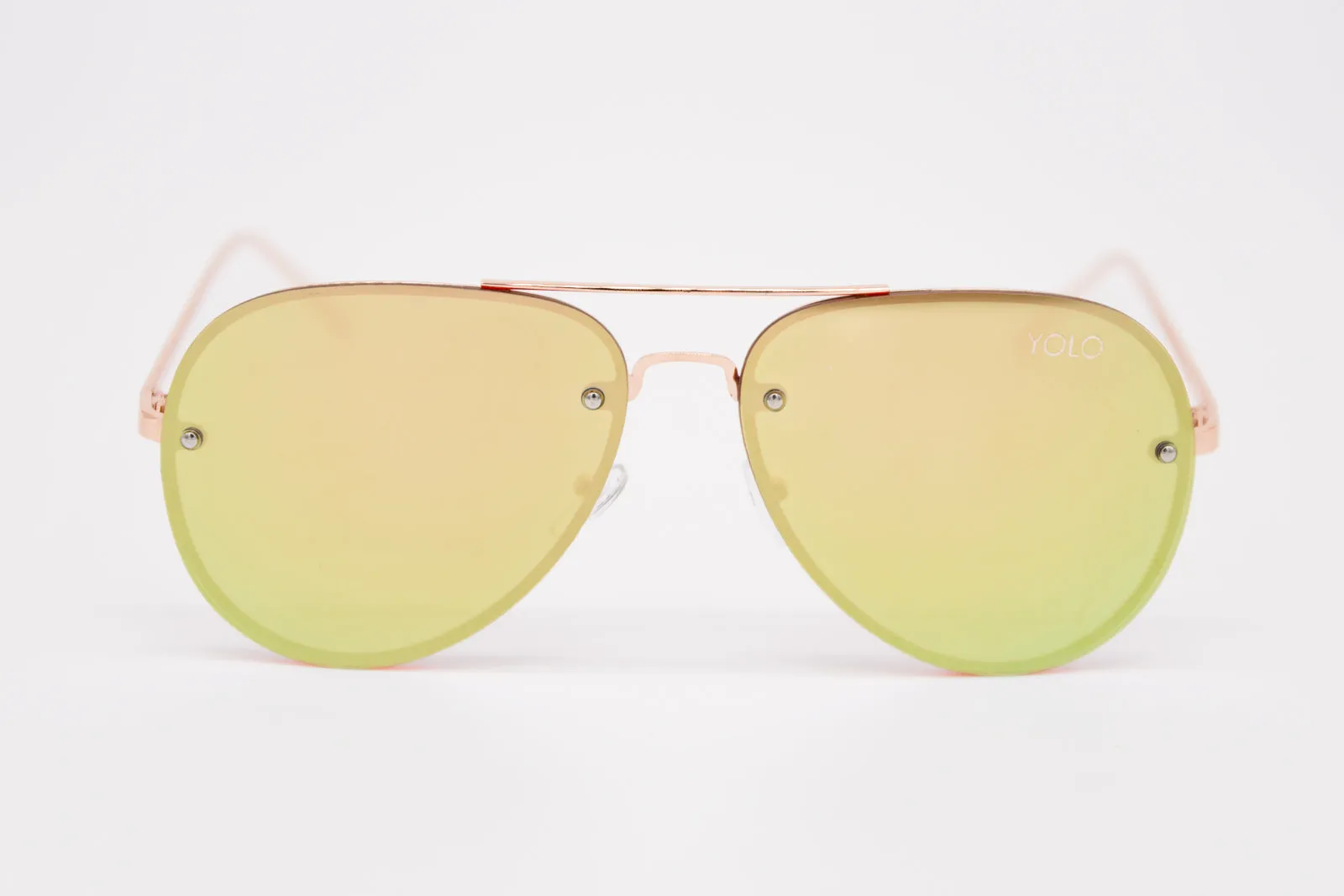 Fashionable Oversized Rose Gold Mirror Lens Rimless Aviator Sunglasses