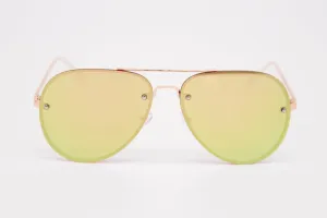 Fashionable Oversized Rose Gold Mirror Lens Rimless Aviator Sunglasses