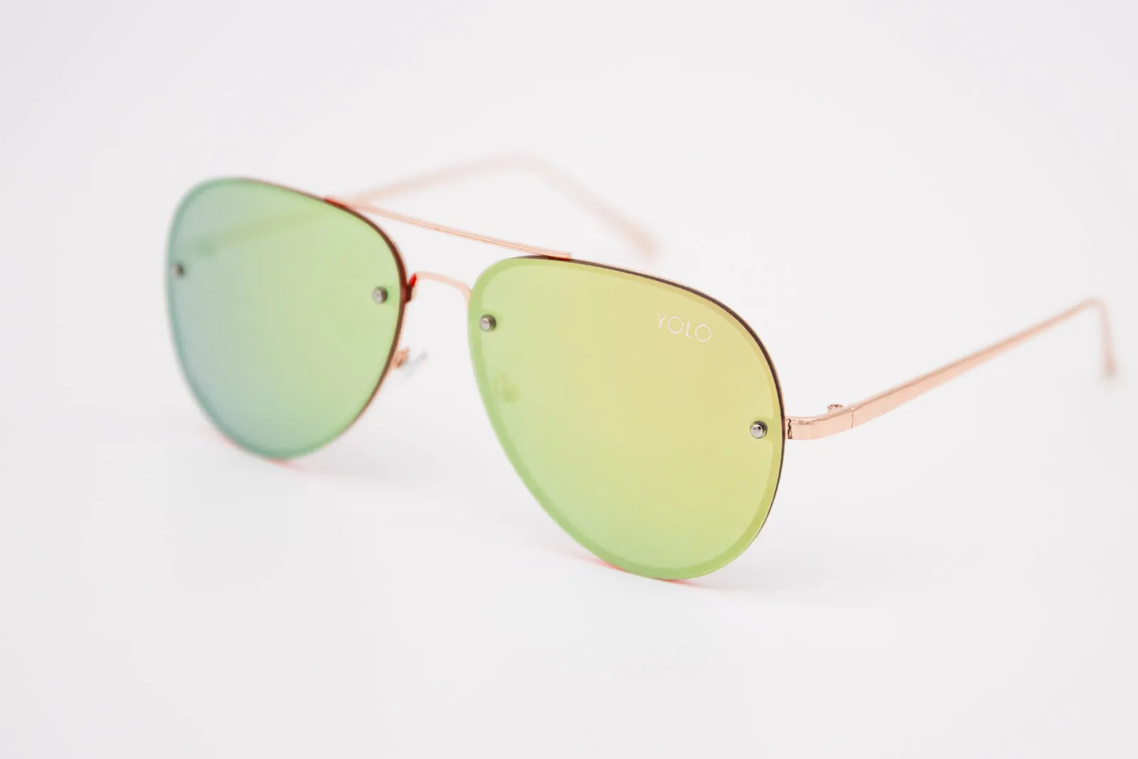 Fashionable Oversized Rose Gold Mirror Lens Rimless Aviator Sunglasses