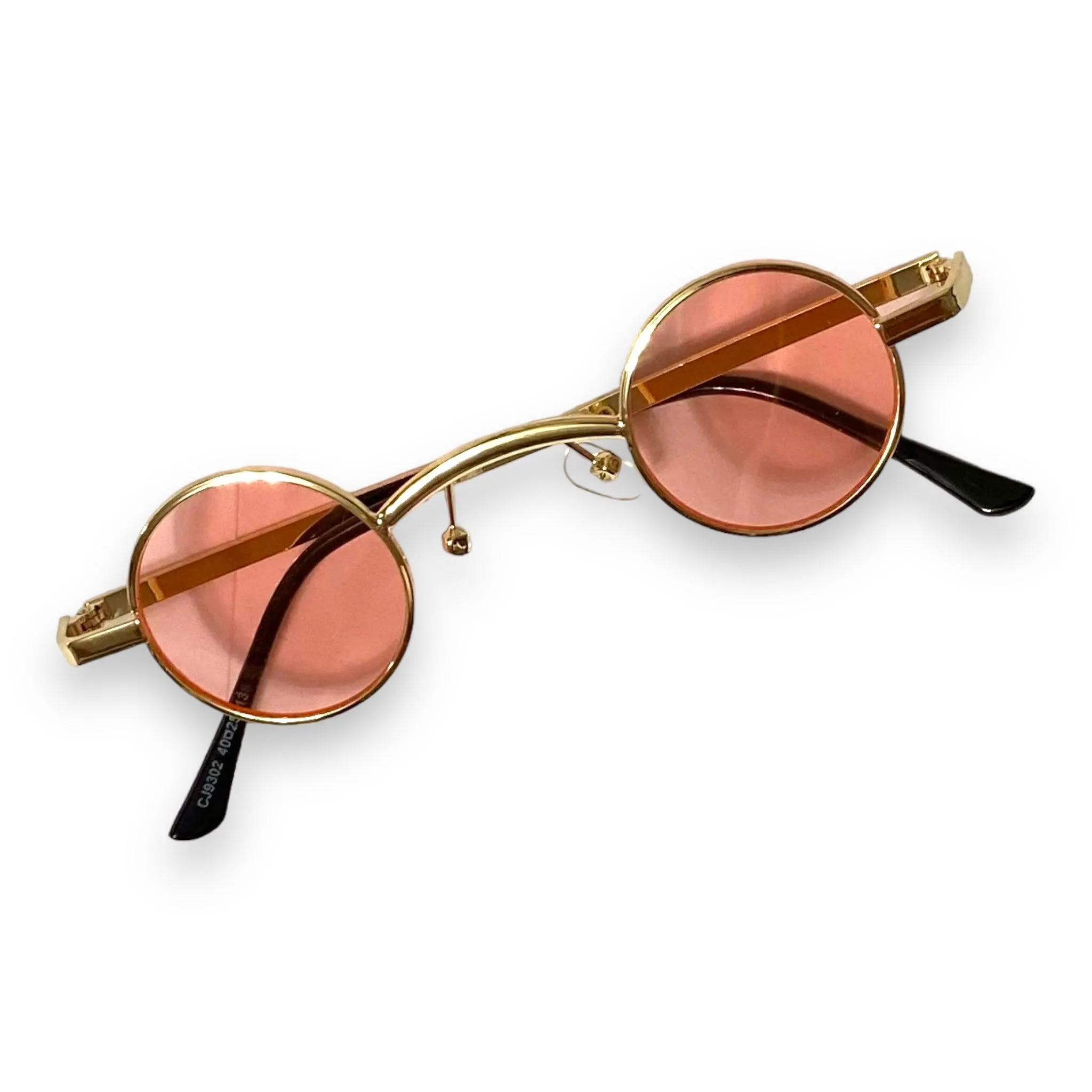 Golden Pink Wide Bridge Retro Round Sunglasses