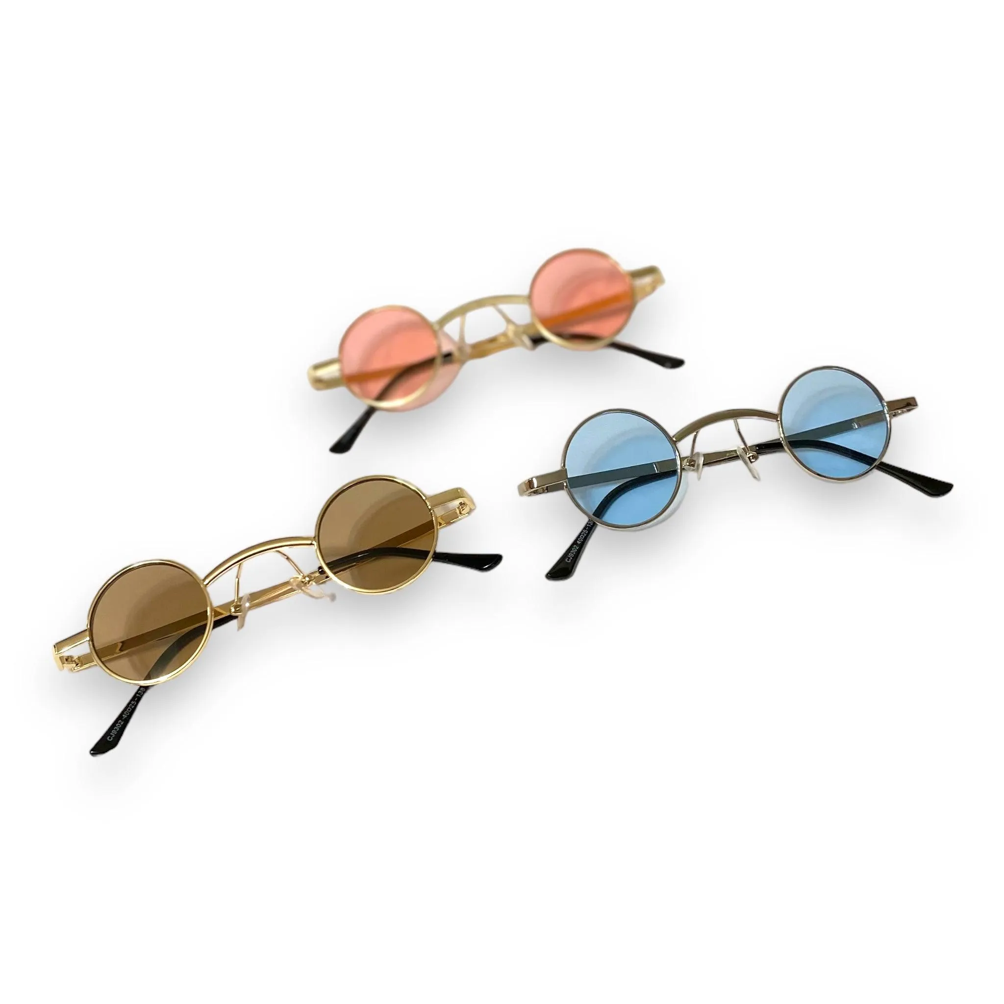 Golden Pink Wide Bridge Retro Round Sunglasses