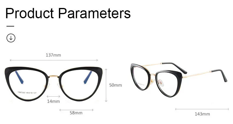 Hotony Women's Full Rim TR 90 Resin Cat Eye Frame Eyeglasses 7007