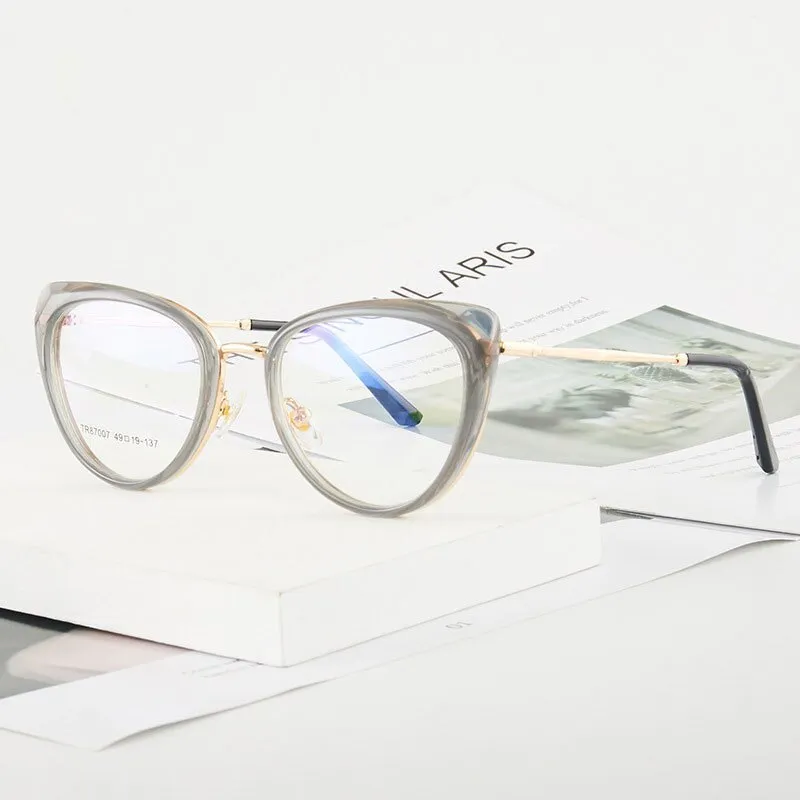 Hotony Women's Full Rim TR 90 Resin Cat Eye Frame Eyeglasses 7007