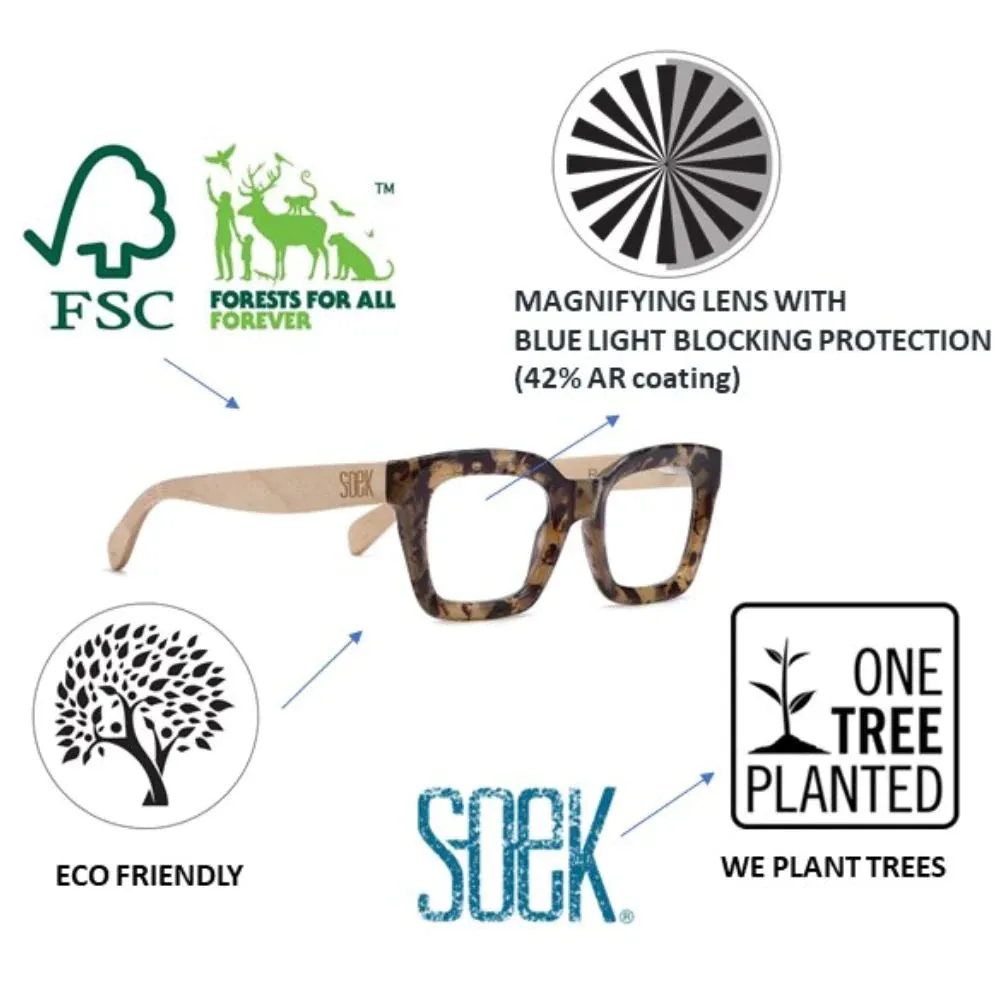 LILA GRACE IVORY TORTOISE -  Wooden Blue Light Blocking Magnifying Reader