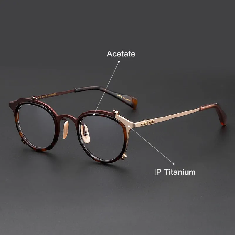 Muzz Women's Full Rim Round Cat Eye Titanium Hand Crafted Frame Eyeglasses