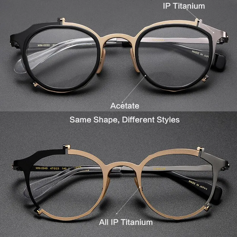 Muzz Women's Full Rim Round Cat Eye Titanium Hand Crafted Frame Eyeglasses