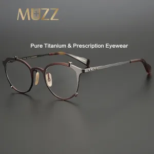 Muzz Women's Full Rim Round Cat Eye Titanium Hand Crafted Frame Eyeglasses