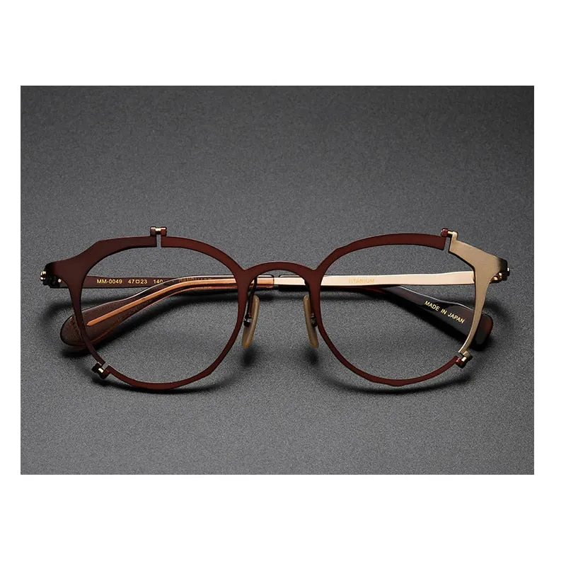 Muzz Women's Full Rim Round Cat Eye Titanium Hand Crafted Frame Eyeglasses