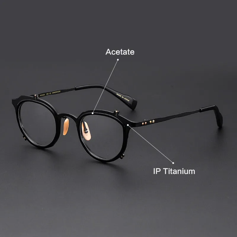 Muzz Women's Full Rim Round Cat Eye Titanium Hand Crafted Frame Eyeglasses