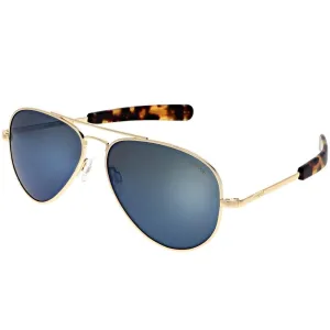 Randolph Unisex 23k Gold Frame Cobalt Blue Flash Mirror 57 mm Lens Aviator Sunglasses - CR236