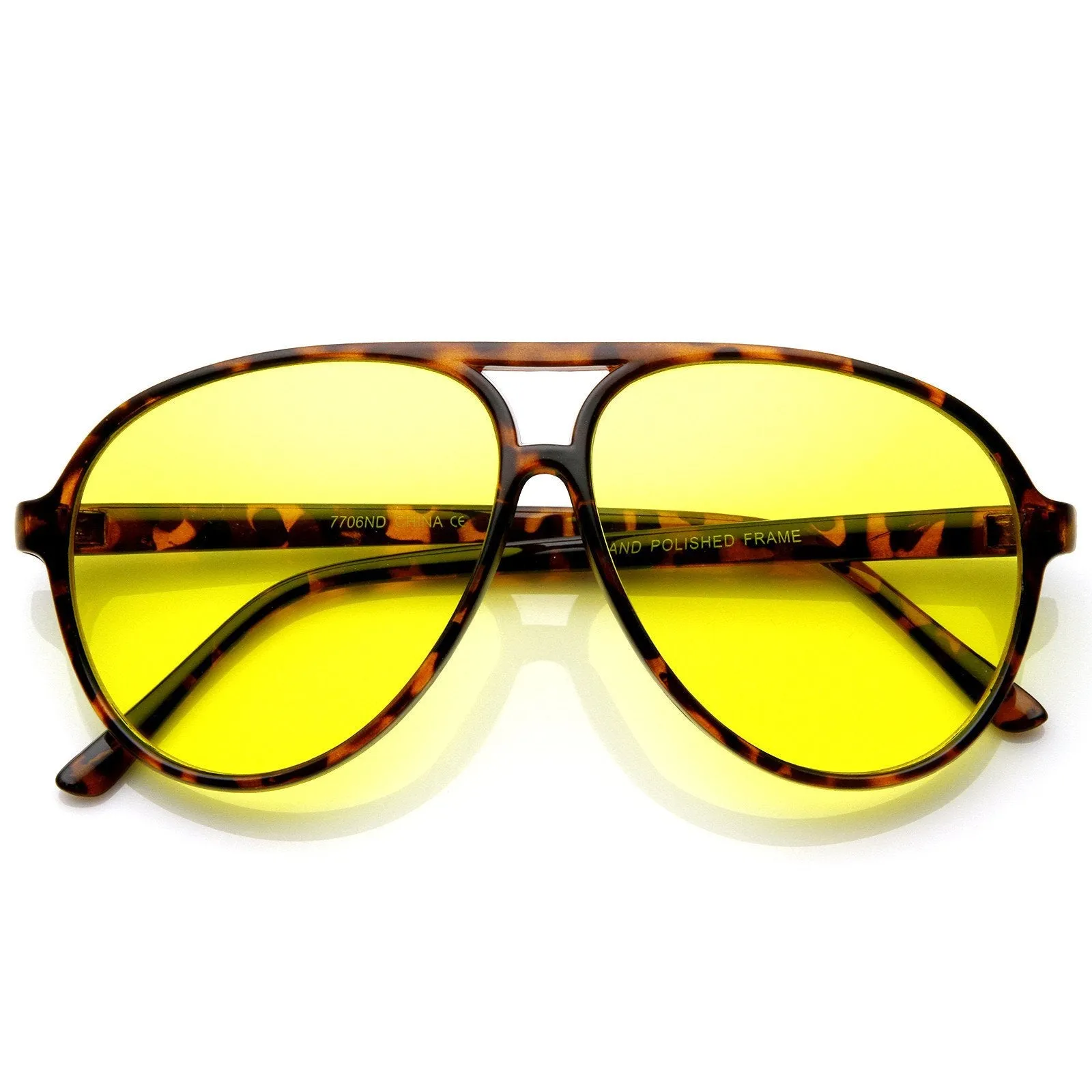 Retro 1980's Fashion Plastic Aviator Yellow Driving Lens Sunglasses