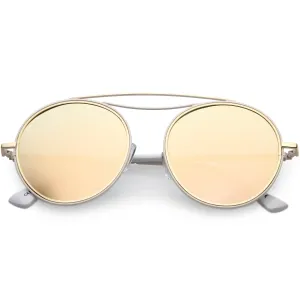 Retro Polarized Round Metal Aviator Mirrored Lens Sunglasses C821