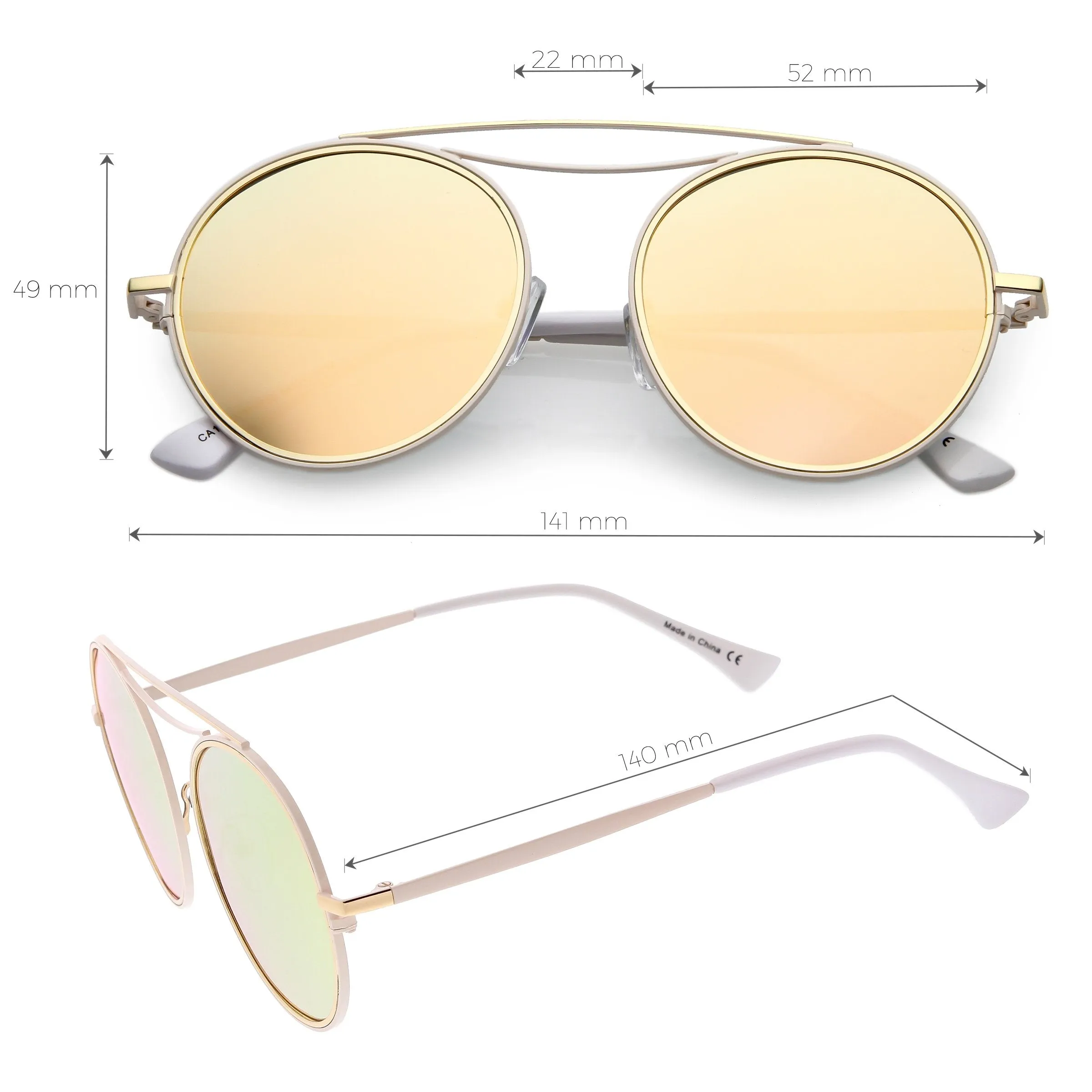 Retro Polarized Round Metal Aviator Mirrored Lens Sunglasses C821