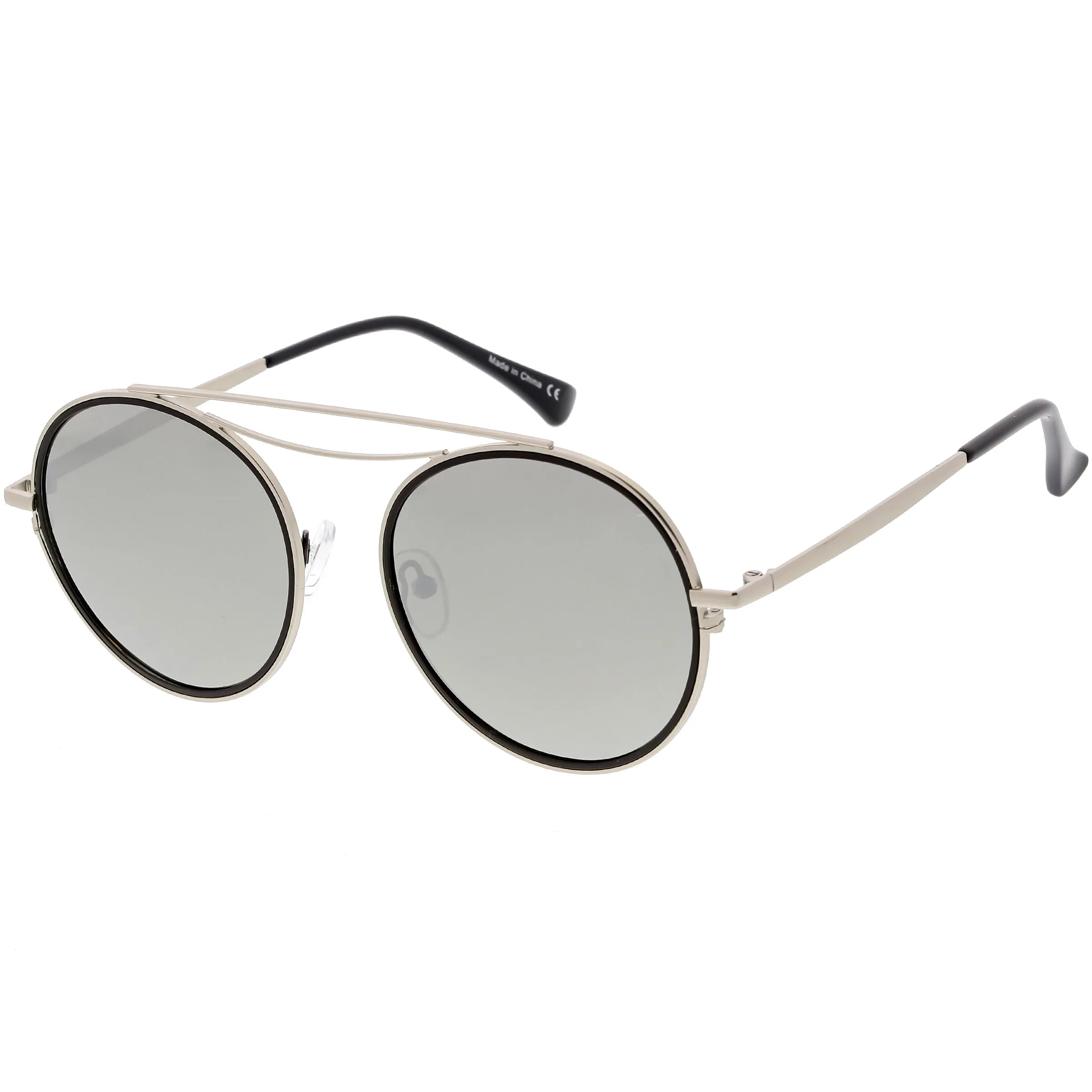 Retro Polarized Round Metal Aviator Mirrored Lens Sunglasses C821