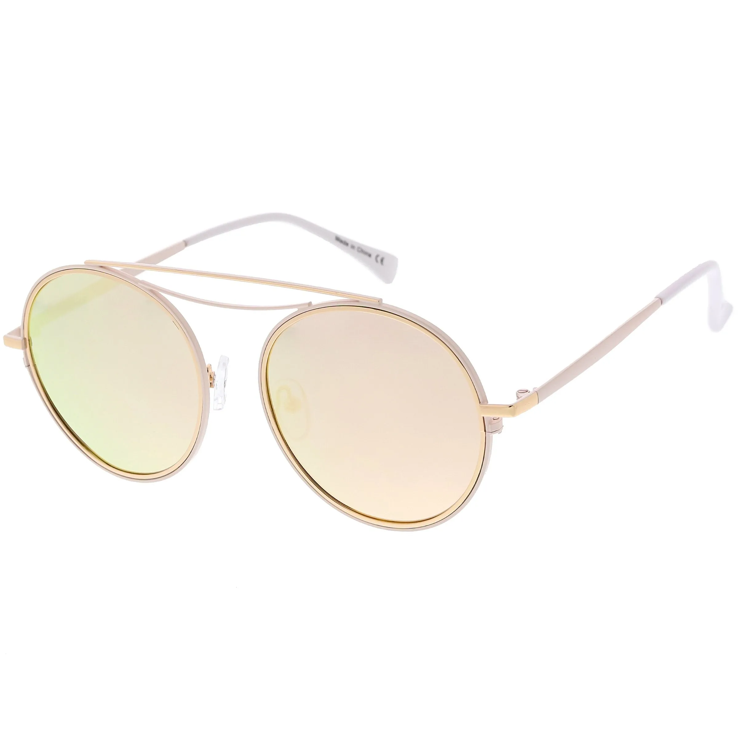 Retro Polarized Round Metal Aviator Mirrored Lens Sunglasses C821