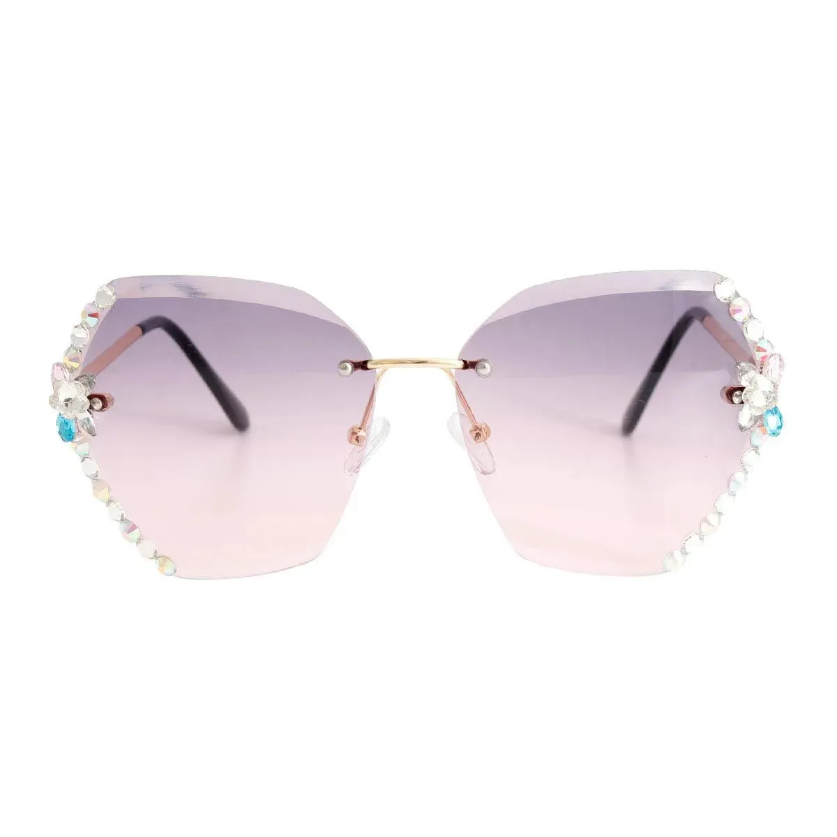 Sassy Rimless Rhinestone Purple Sunglasses for Women – Upgrade Your Style