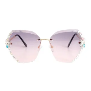 Sassy Rimless Rhinestone Purple Sunglasses for Women – Upgrade Your Style