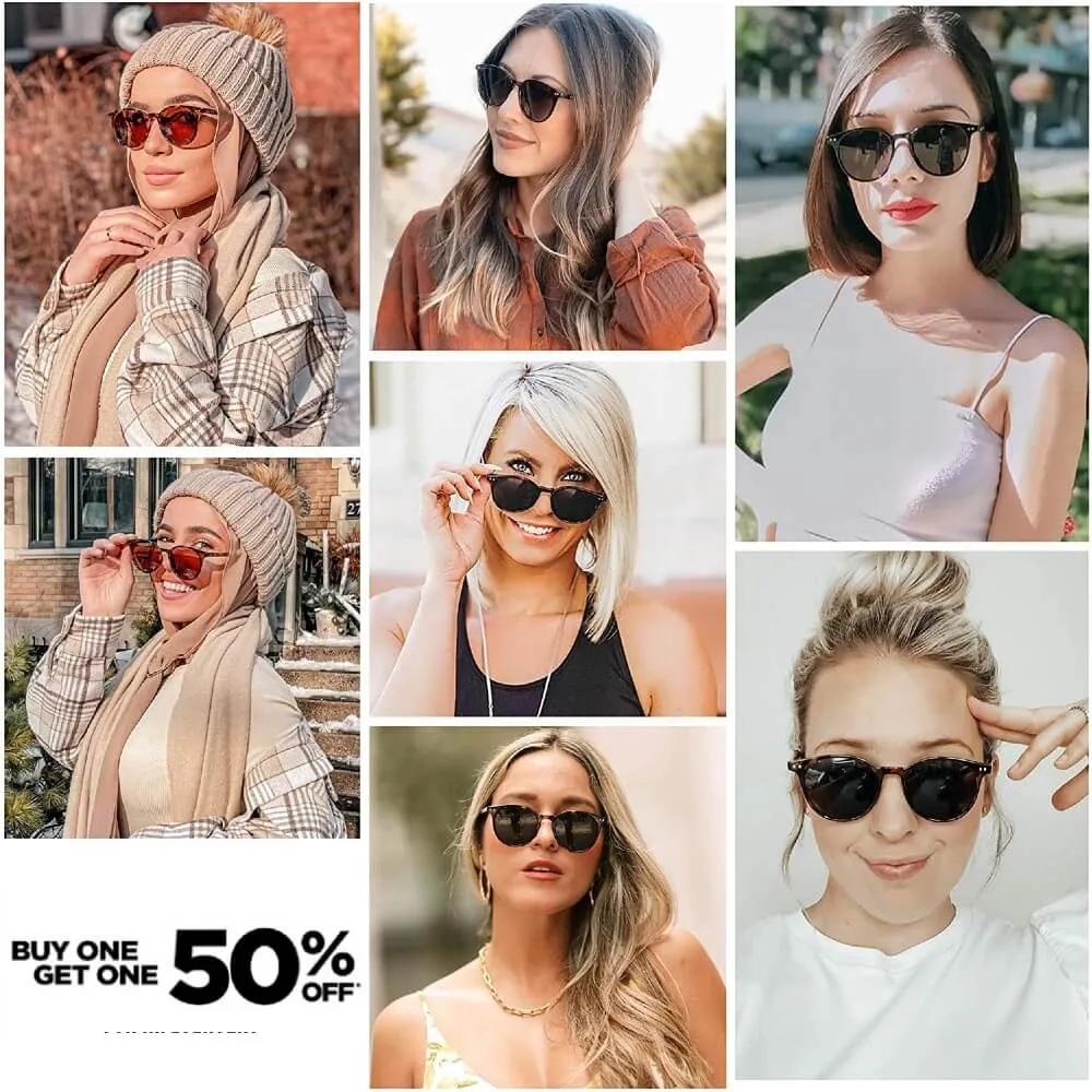 Small Round Classic Polarized Sunglasses Vintage Style UV400 Lens for Women Men - Hazel
