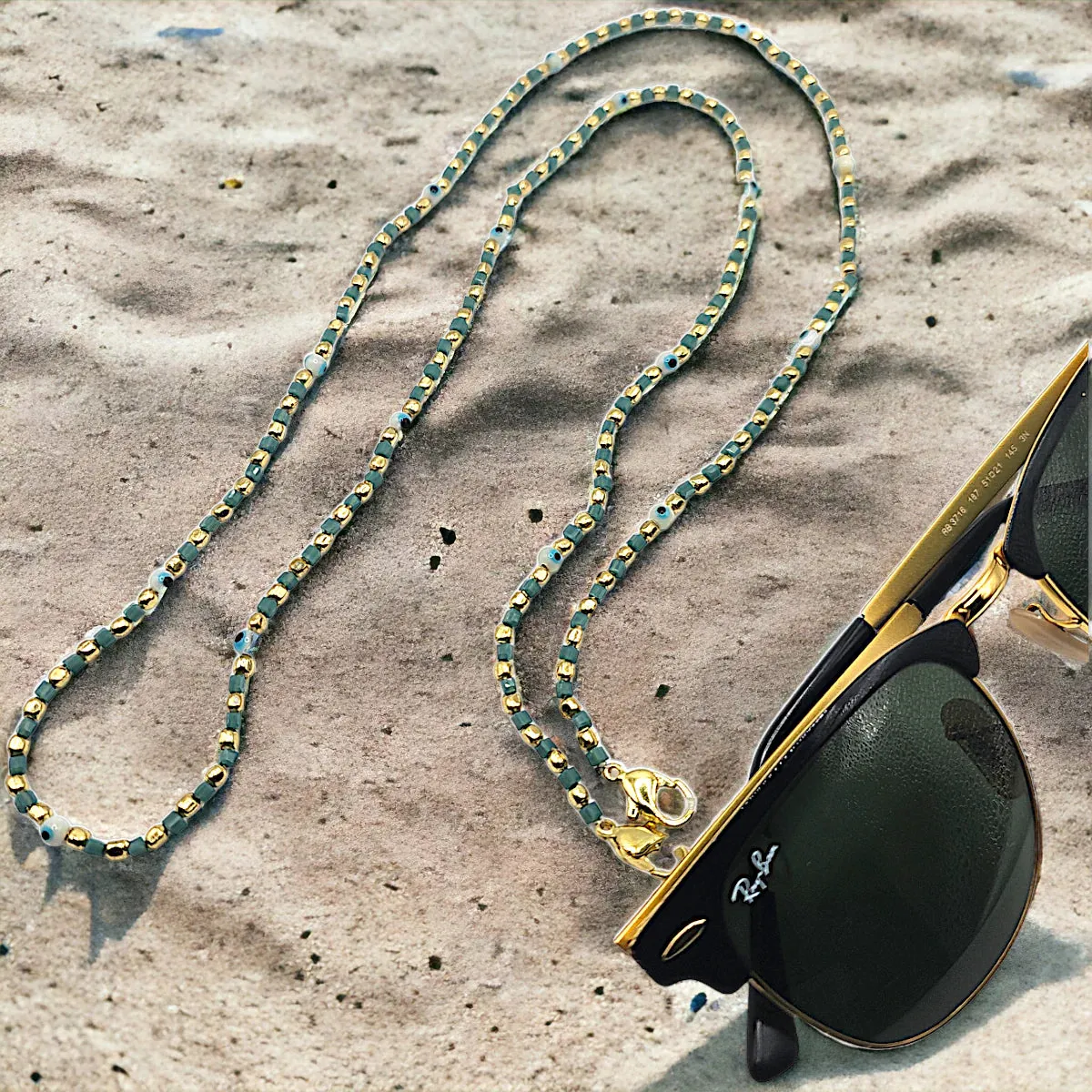 Teal & Gold Evil Eye Mix Glasses Chain