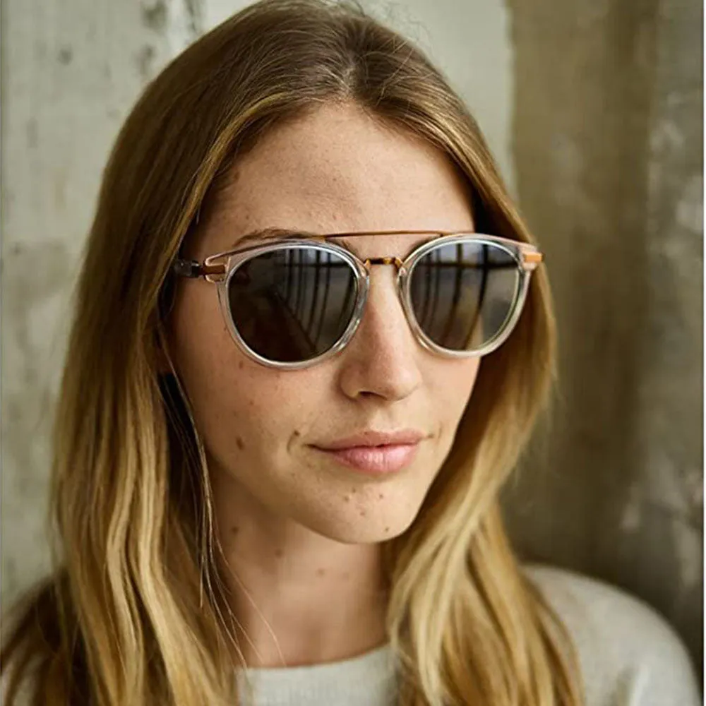 TOMS Unisex Clear Frame Bottle Green Lens Round Sunglasses - 10009607