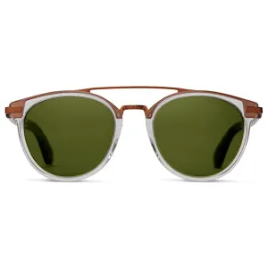TOMS Unisex Clear Frame Bottle Green Lens Round Sunglasses - 10009607