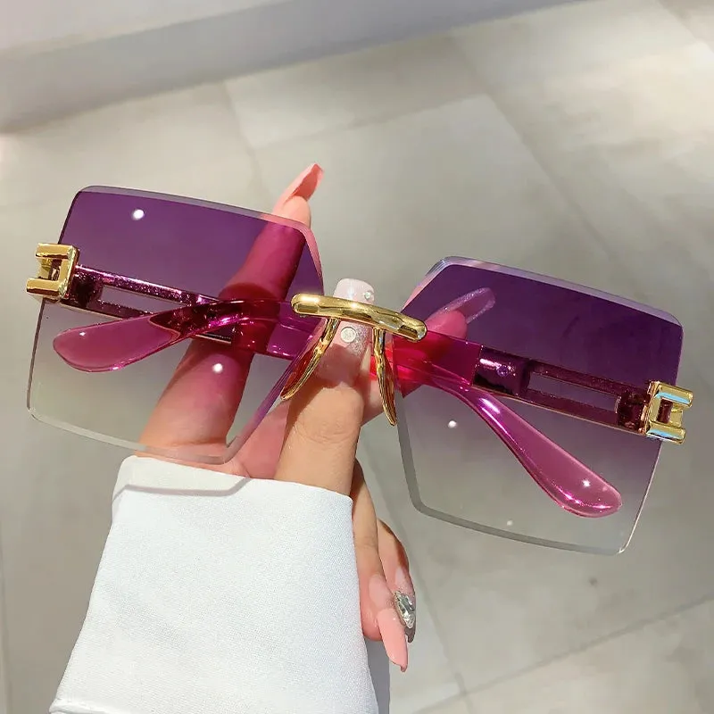 VAIGE Oversized Rimless Square Sunglasses in Multi-Color Gradient