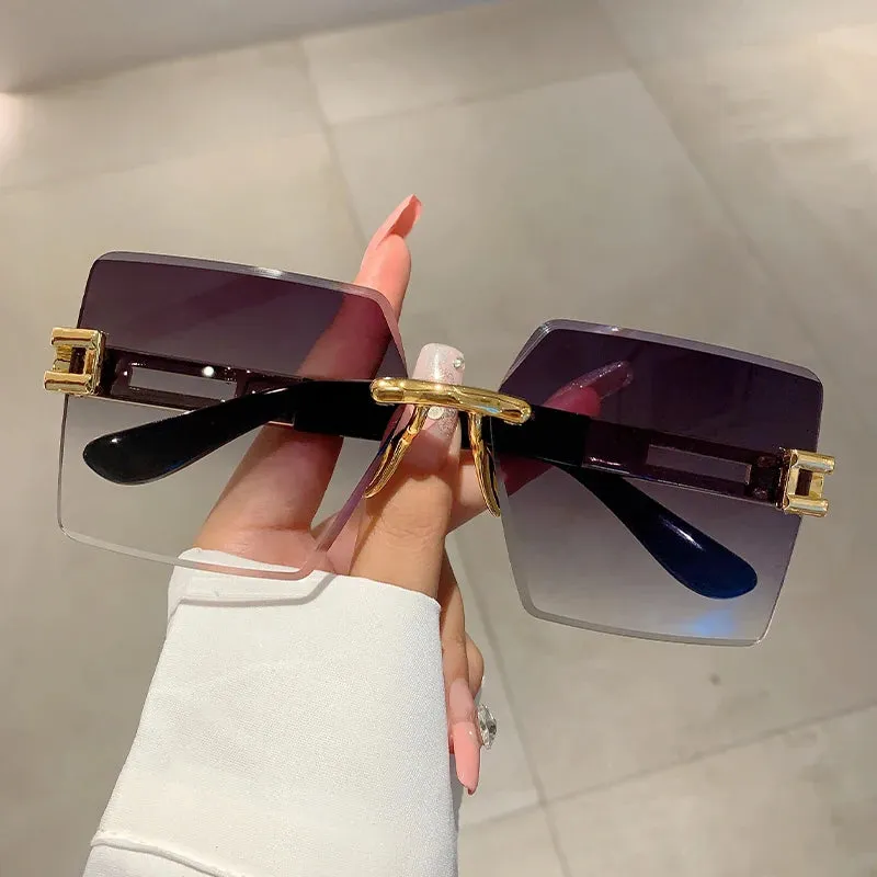 VAIGE Oversized Rimless Square Sunglasses in Multi-Color Gradient