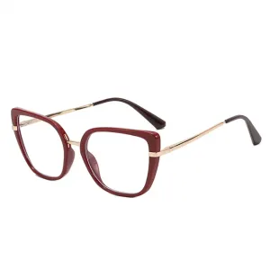 VAIGE Retro Cat Eye Anti Blue Light Glasses Frame with Thin Stainless Steel Structure and Clear Polycarbonate Lenses - 48mm Width, 46mm Height, Flat Mirror Finish