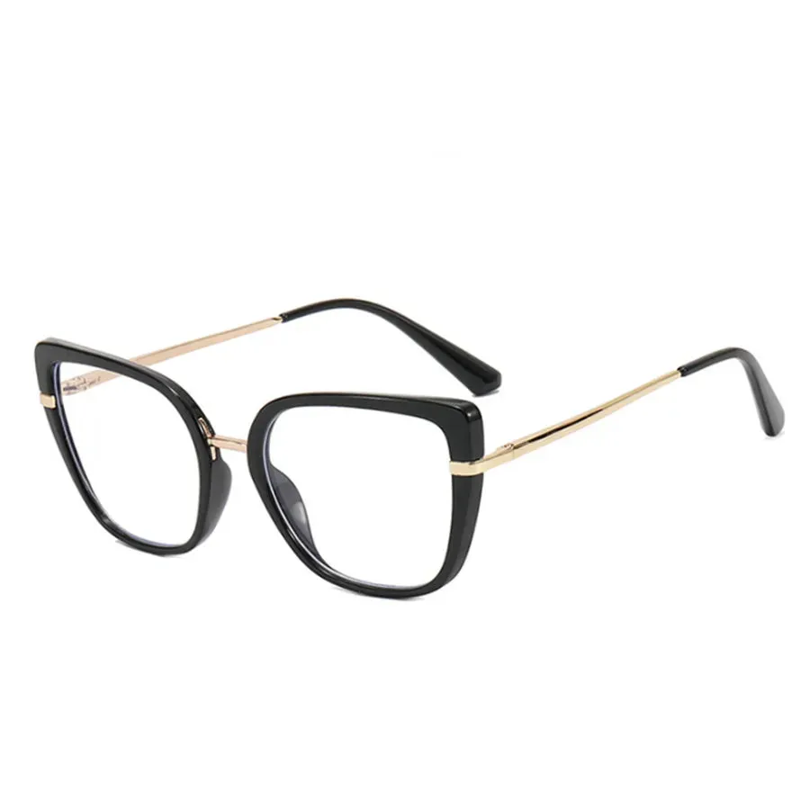 VAIGE Retro Cat Eye Anti Blue Light Glasses Frame with Thin Stainless Steel Structure and Clear Polycarbonate Lenses - 48mm Width, 46mm Height, Flat Mirror Finish