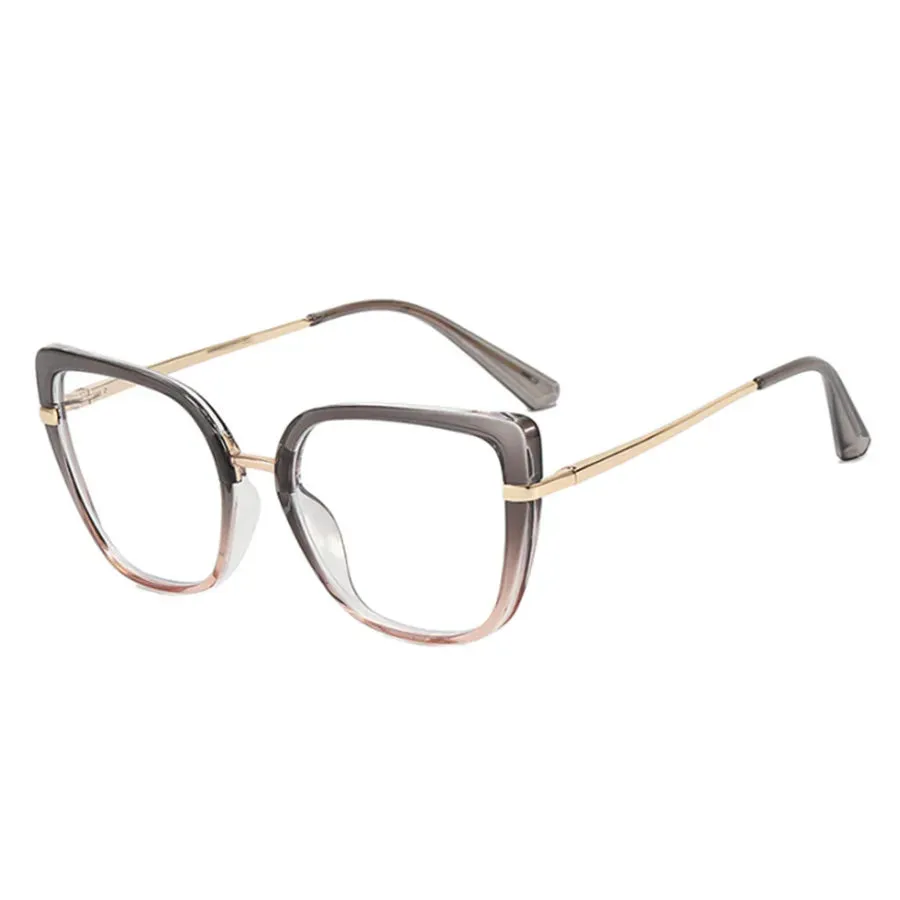 VAIGE Retro Cat Eye Anti Blue Light Glasses Frame with Thin Stainless Steel Structure and Clear Polycarbonate Lenses - 48mm Width, 46mm Height, Flat Mirror Finish