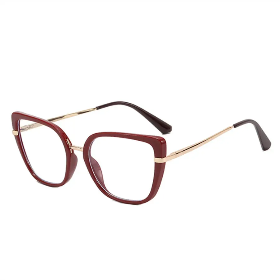 VAIGE Retro Cat Eye Anti Blue Light Glasses Frame with Thin Stainless Steel Structure and Clear Polycarbonate Lenses - 48mm Width, 46mm Height, Flat Mirror Finish