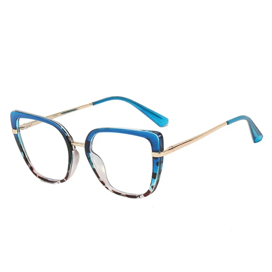VAIGE Retro Cat Eye Anti Blue Light Glasses Frame with Thin Stainless Steel Structure and Clear Polycarbonate Lenses - 48mm Width, 46mm Height, Flat Mirror Finish