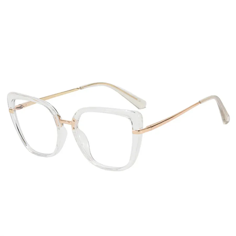 VAIGE Retro Cat Eye Anti Blue Light Glasses Frame with Thin Stainless Steel Structure and Clear Polycarbonate Lenses - 48mm Width, 46mm Height, Flat Mirror Finish