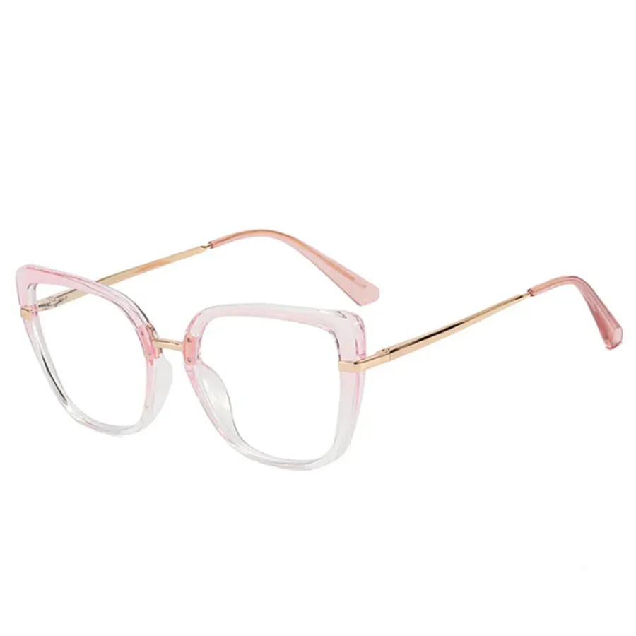VAIGE Retro Cat Eye Anti Blue Light Glasses Frame with Thin Stainless Steel Structure and Clear Polycarbonate Lenses - 48mm Width, 46mm Height, Flat Mirror Finish
