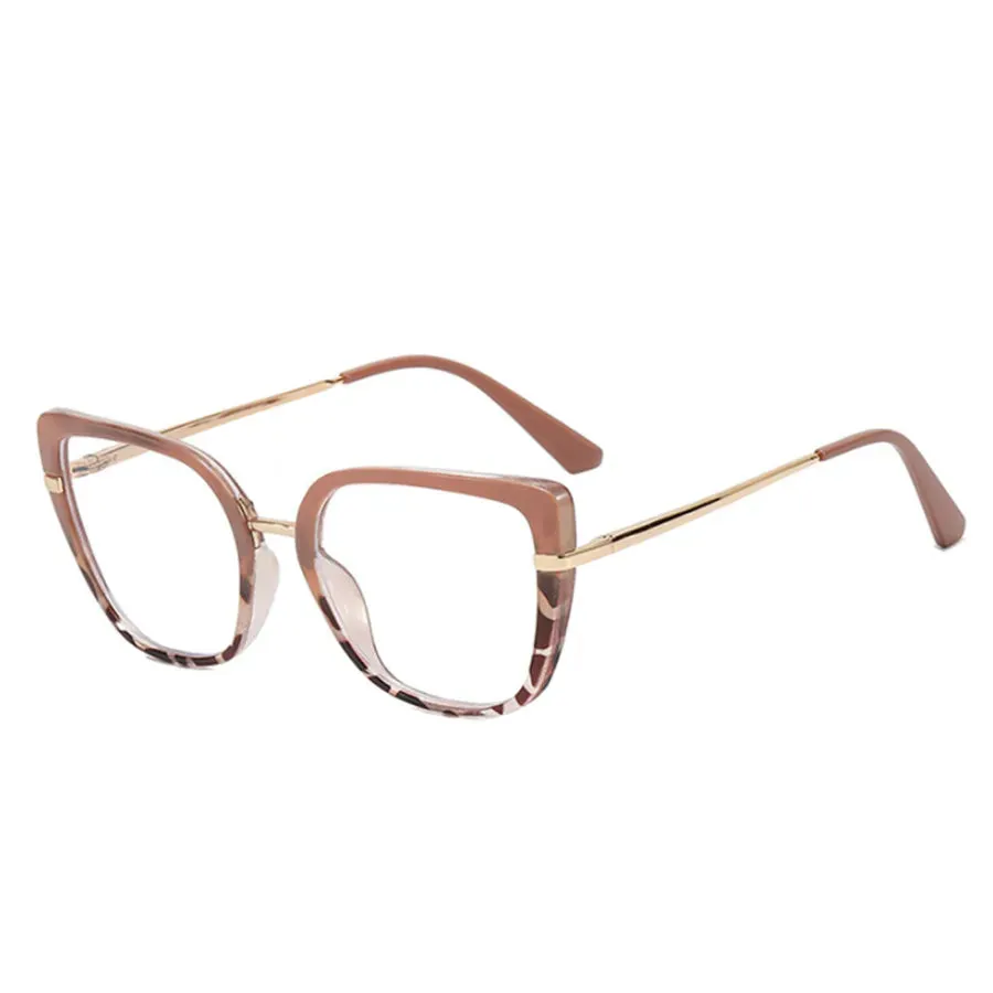 VAIGE Retro Cat Eye Anti Blue Light Glasses Frame with Thin Stainless Steel Structure and Clear Polycarbonate Lenses - 48mm Width, 46mm Height, Flat Mirror Finish