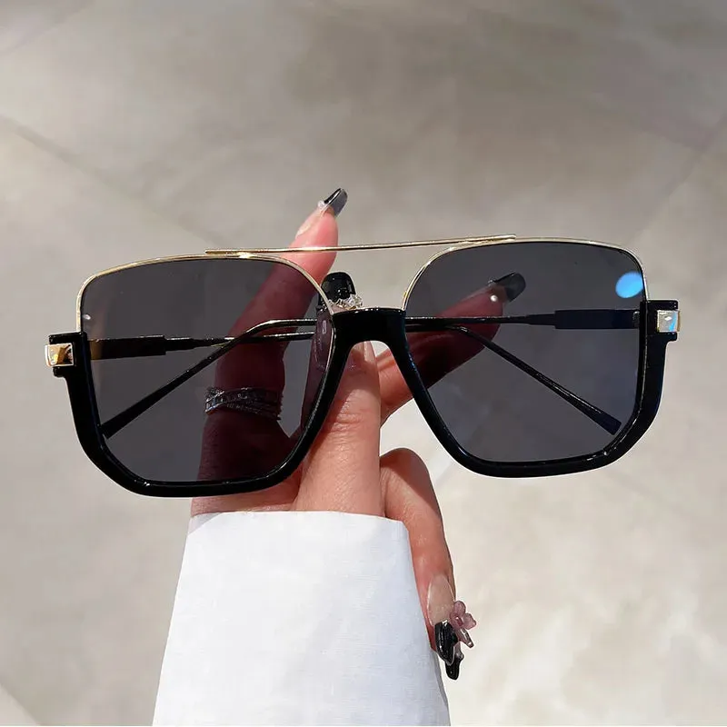 VAIGE Retro Gothic Oversized Square Sunglasses in Red and Cyan with UV400 Protection