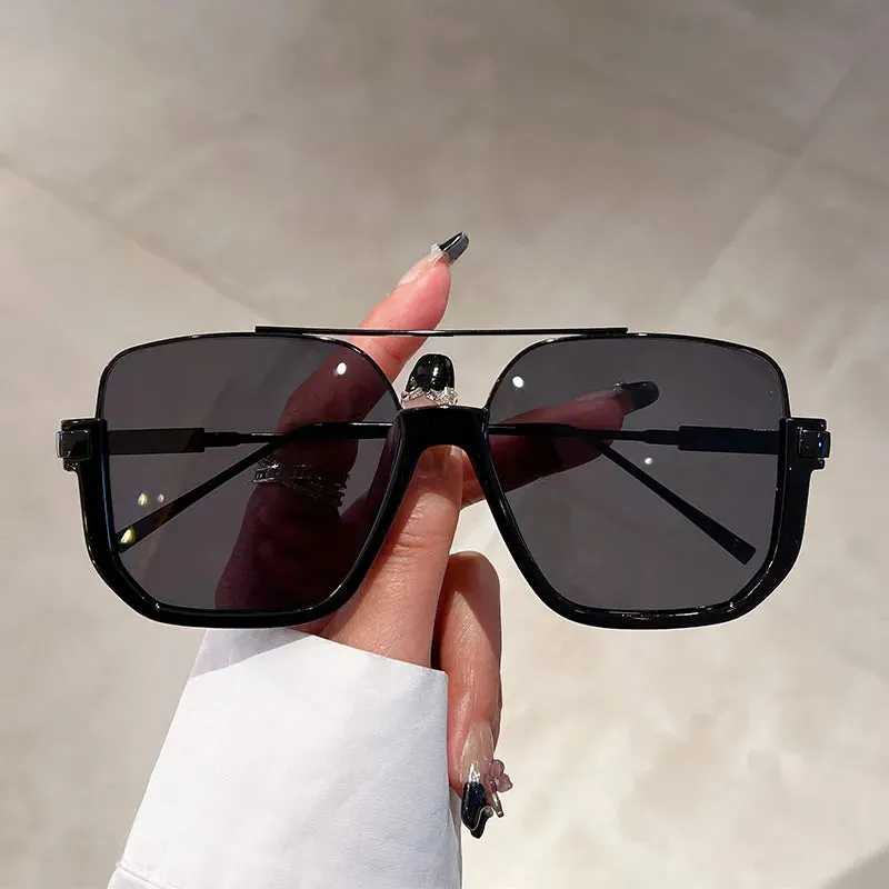 VAIGE Retro Gothic Oversized Square Sunglasses in Red and Cyan with UV400 Protection