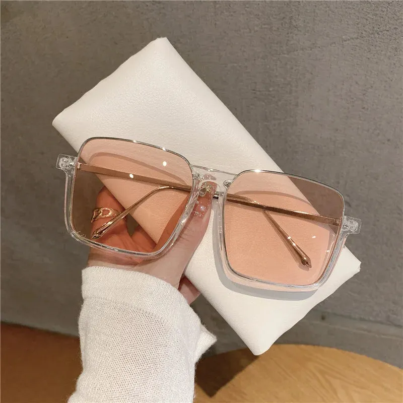 VAIGE Retro Pink Metal Square Frame Sunglasses with UV Protection