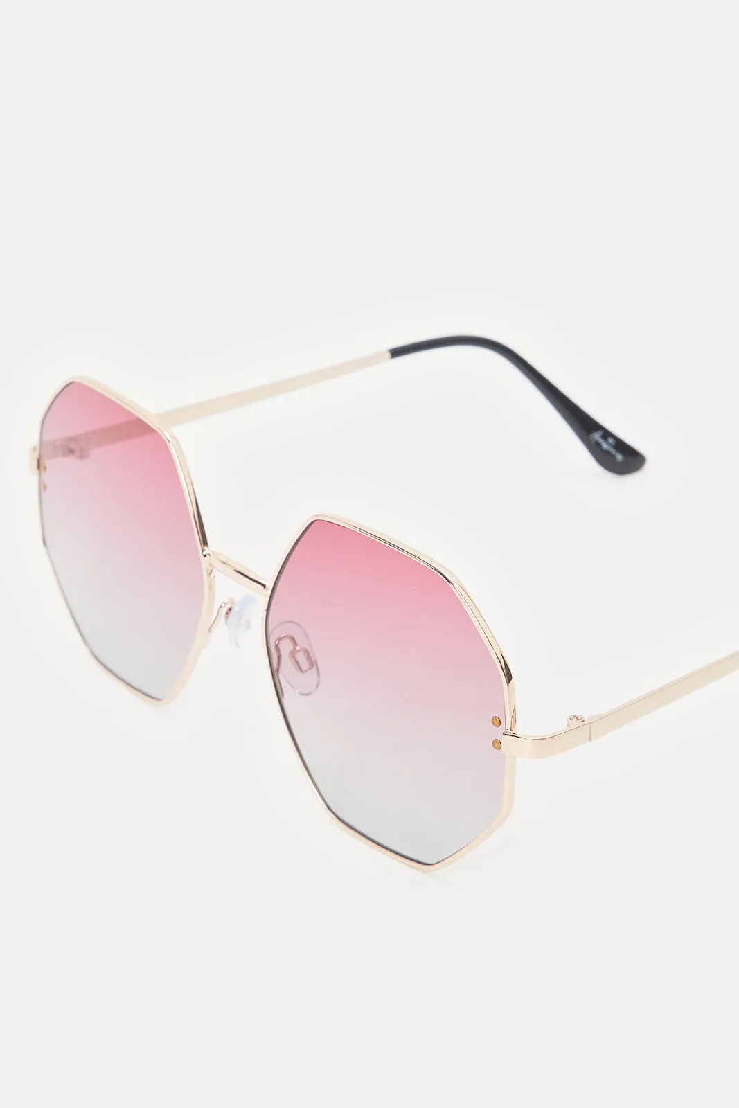 Women Gold And Pink Hexagonal Sunglasses