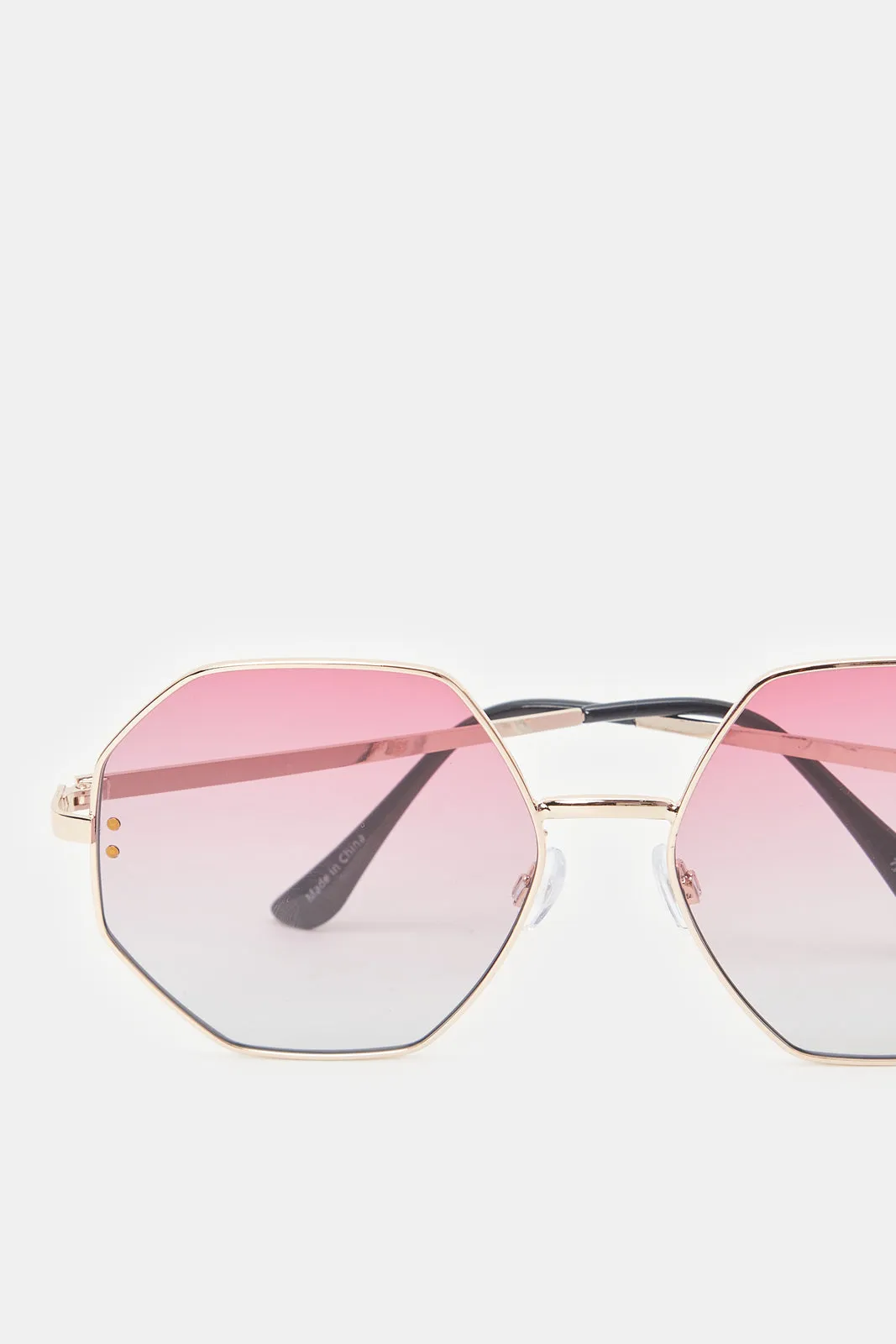 Women Gold And Pink Hexagonal Sunglasses